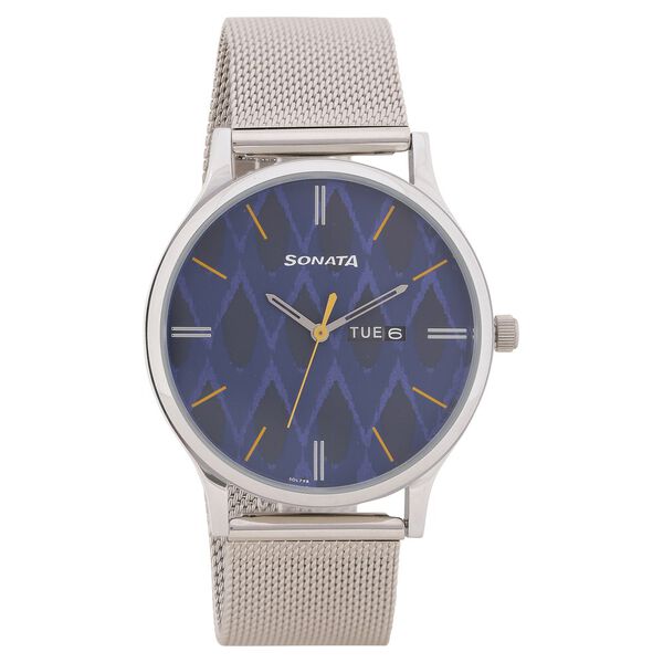 Sonata Knot Blue Dial Stainless Steel Strap Watch for Men - image number 0