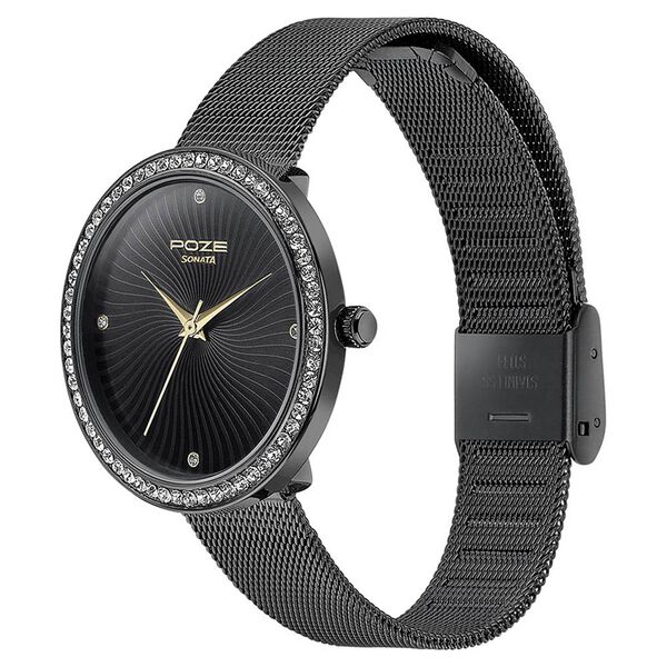 Sonata Poze Quartz Analog Black Dial Mesh Strap Watch for Women - image number 3