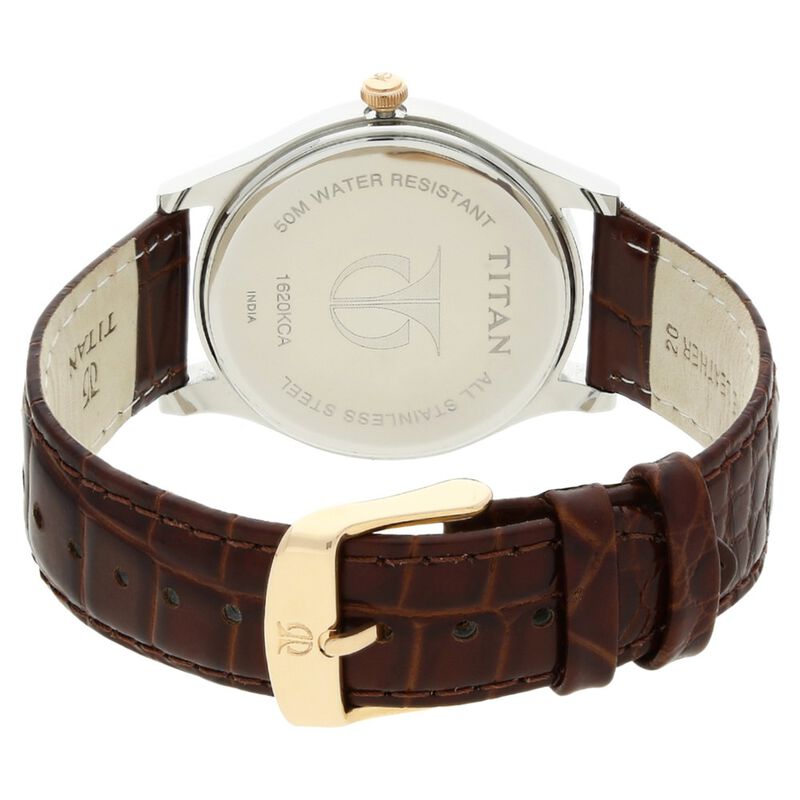 Titan Quartz Multifunction Brown Dial Leather Strap Watch for Men - image number 3