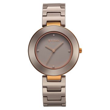 Titan Purple Ceramics Quartz Analog Brown Dial Ceramic Strap Watch for Women