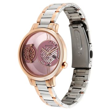 Sonata Unveil Quartz Analog Pink Dial Metal Strap Watch for Women
