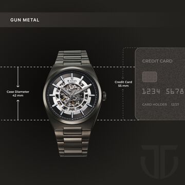 Titan Nexus Skeletal Automatic Analog with Gun Dial Gun Stainless Steel Strap Watch for Men