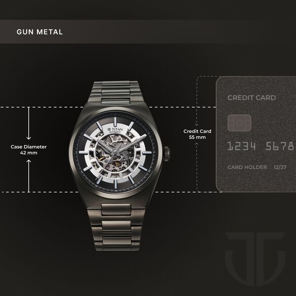 Titan Nexus Skeletal Automatic Analog with Gun Dial Gun Stainless Steel Strap Watch for Men - image number 6