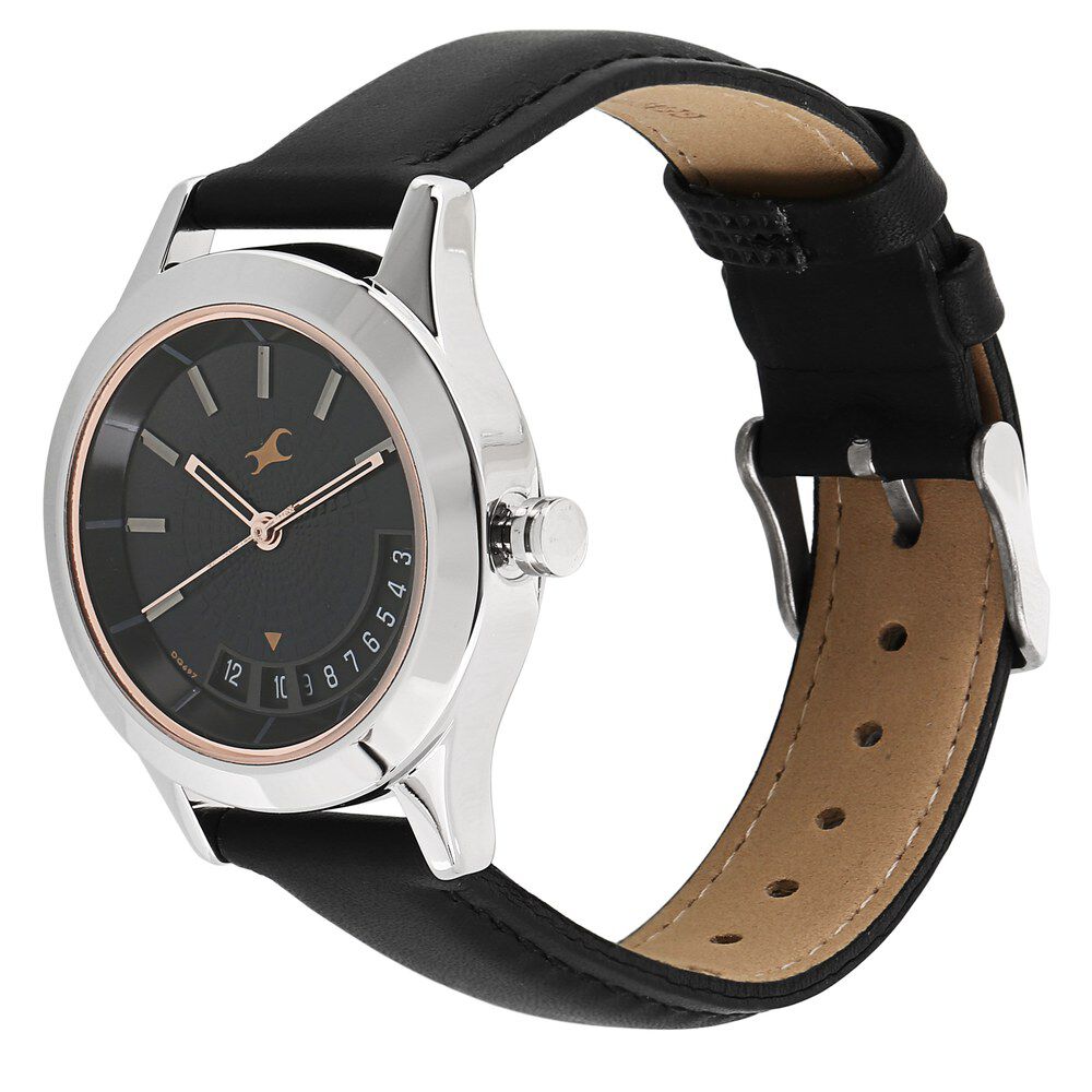 Buy Online Fastrack All Nighters Quartz Analog Black Dial Leather Strap Watch for Girls 6165sl01 p Titan