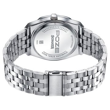 Sonata Poze Quartz Analog Yellow Dial Silver Colour Stainless Steel Strap Watch For Men