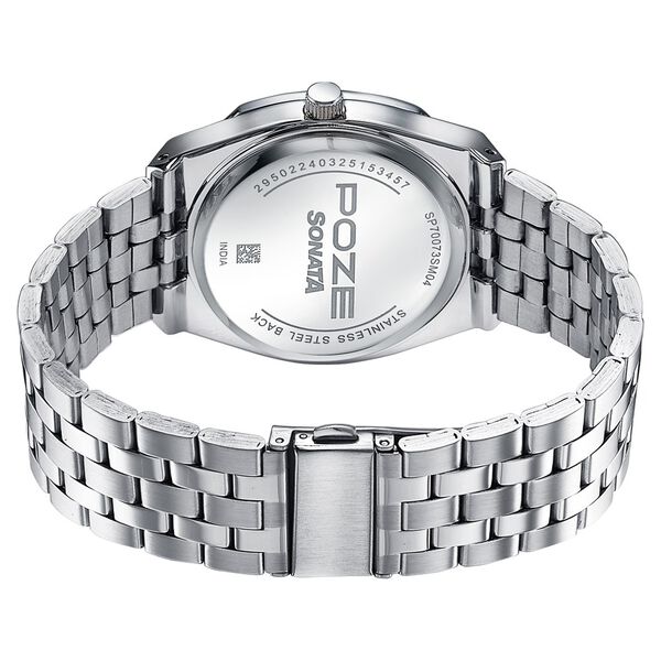 Sonata Poze Quartz Analog Yellow Dial Silver Colour Stainless Steel Strap Watch For Men - image number 6