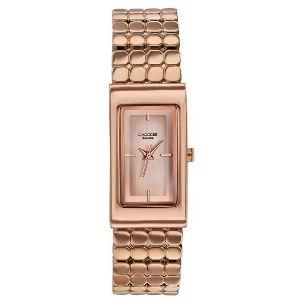 Poze Poze Quartz Analog Rose Gold Dial Rose Gold Metal Strap Watch For Women - image number 1