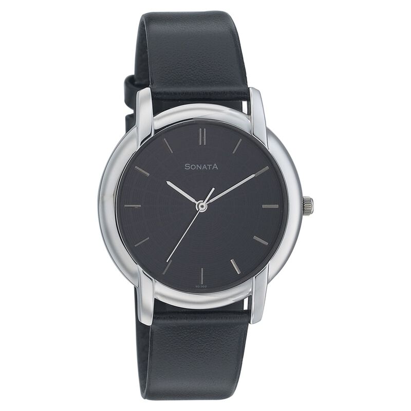 Sonata Quartz Analog Black Dial Leather Strap Watch for Men - image number 0