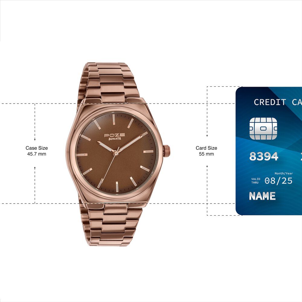 Buy Online Sonata Poze Quartz Analog Brown Dial Brown Metal Strap