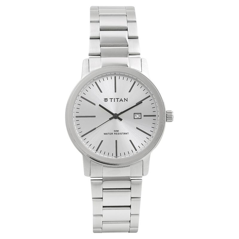 Titan Quartz Analog with Date White Dial Metal Strap Watch for Men