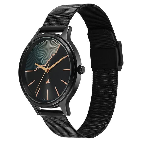 Fastrack Style Up Quartz Analog Black Dial Black Colour Stainless Steel Strap Watch For Girls - image number 2
