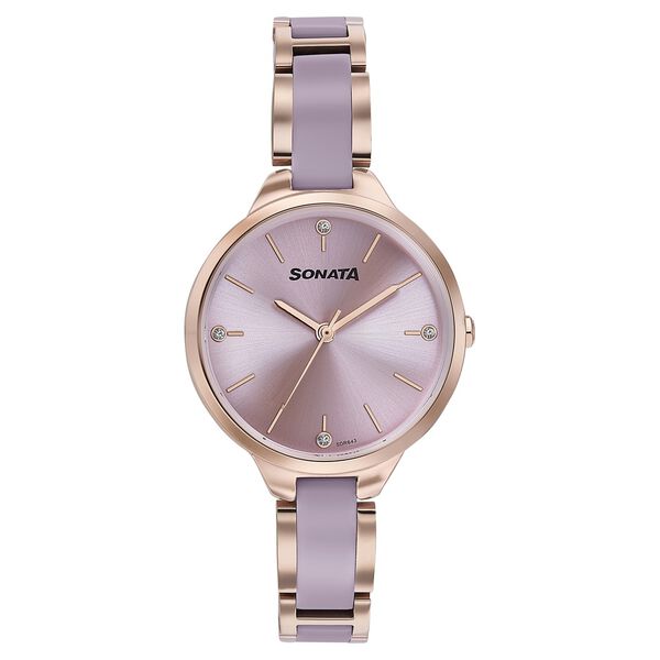 Sonata Wedding Edit Quartz Analog Pink Dial Stainless Steel With Acetate Strap Watch For Women - image number 0