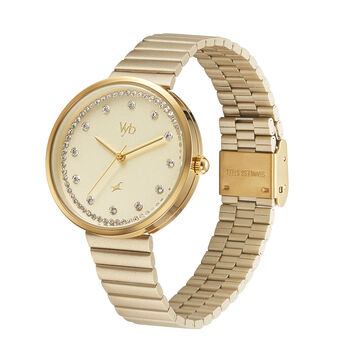 Fastrack Vyb Mirage Quartz Analog Golden Dial Stainless Steel Strap Watch for Girls