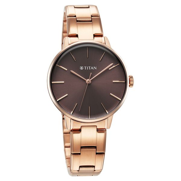 Titan TGIF Quartz Analog Brown Dial Rose Gold Stainless Steel Strap Watch for Women - image number 1