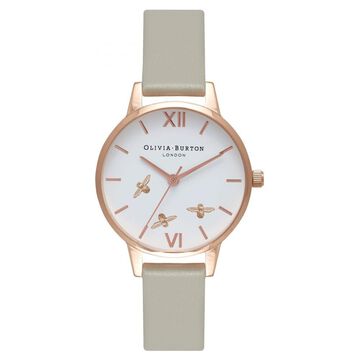 Olivia Burton Quartz Analog White Dial Leather Strap Watch for Women