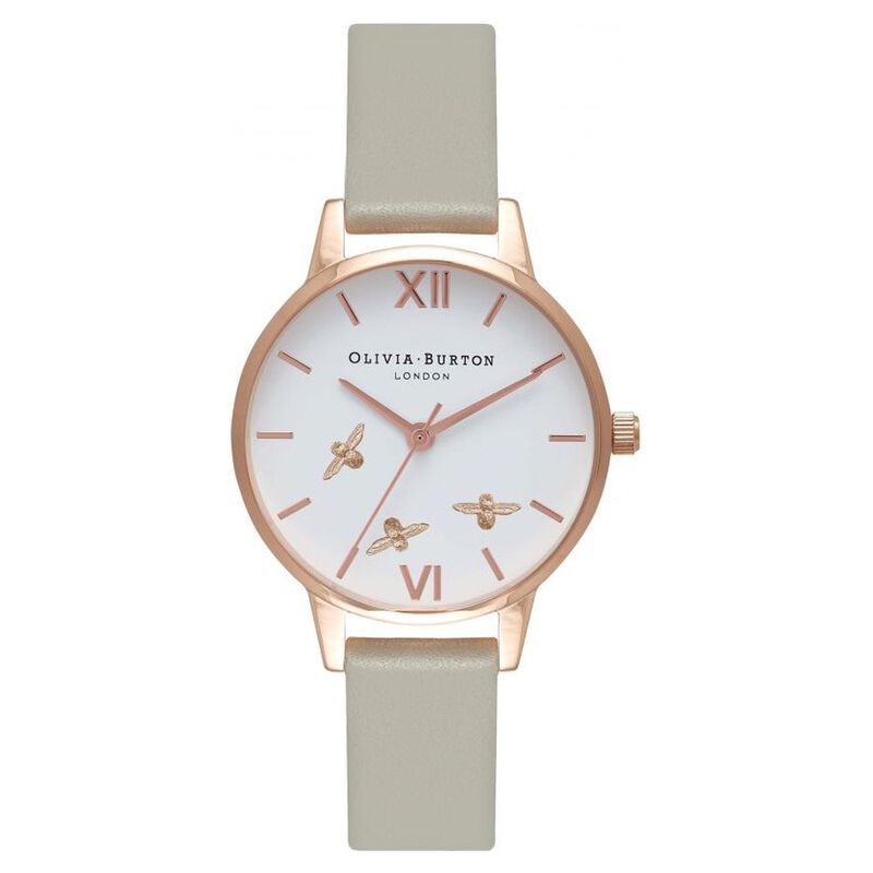 Olivia Burton Quartz Analog White Dial Leather Strap Watch for Women