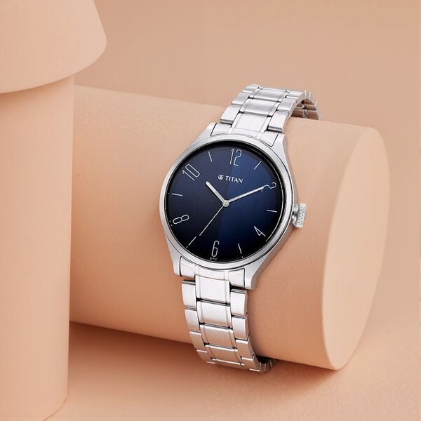 Titan Quartz Analog Blue Dial Stainless Steel Strap Watch for Men