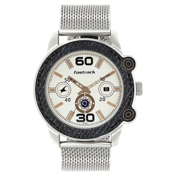 Fastrack Denim Quartz Analog with Day and Date Beige Dial Stainless Steel Strap Watch for Guys