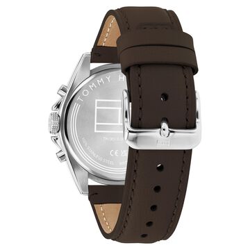 Tommy Hilfiger Quartz Multifunction Black Dial Brown Leather Strap Watch For Men