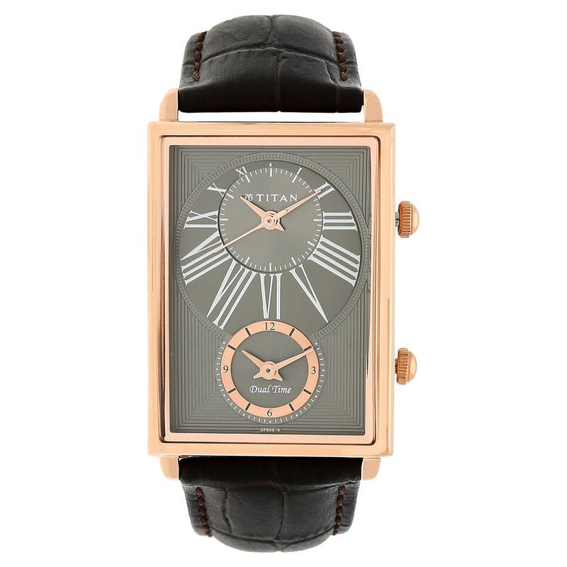 Titan Globe Trotter Anthracite Dual Time Leather Strap watch for Men