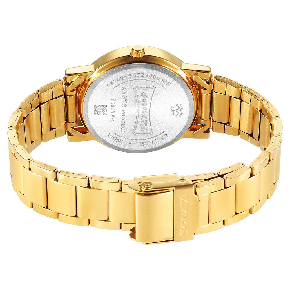 Buy Online Sonata Classic Quartz Analog Blue Dial Golden Stainless Steel Strap Watch for Men 7987ym14w Titan