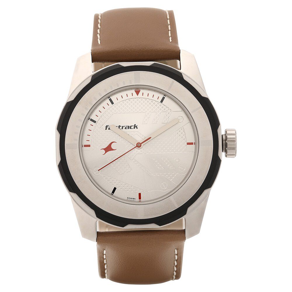 Buy Online Fastrack Quartz Analog Silver Dial Leather Strap Watch for Guys ns3099sl01 Titan
