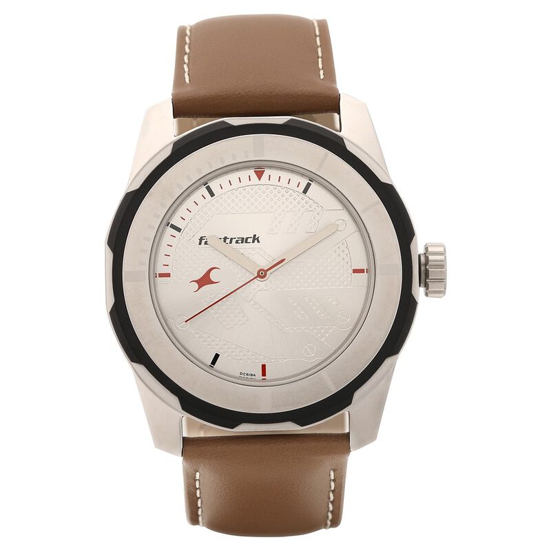 Buy Online Fastrack Quartz Analog Silver Dial Leather Strap Watch for ...
