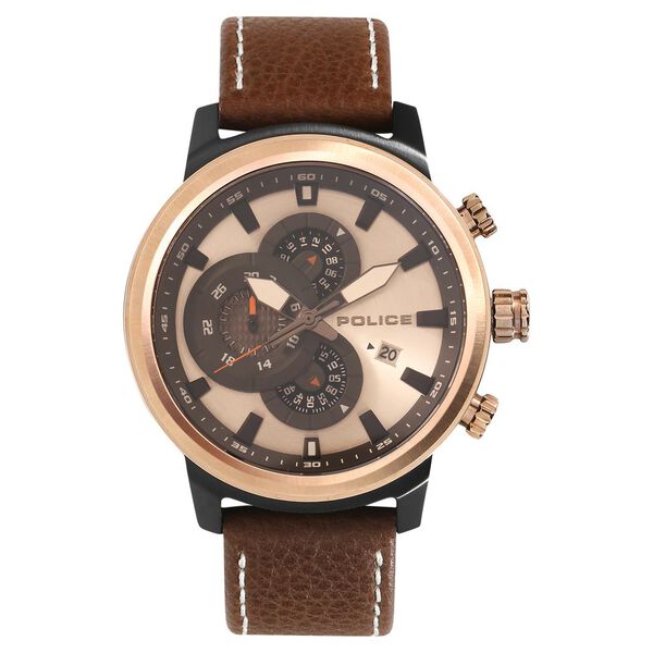 Police Quartz Chronograph Silver Dial Leather Strap Watch for Men - image number 0