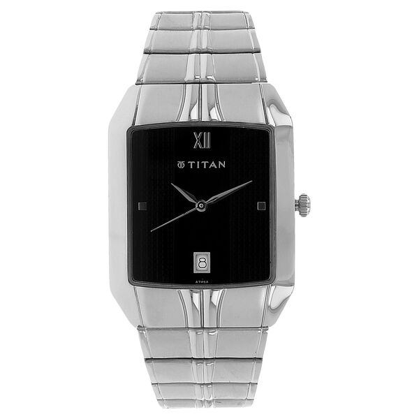 Buy Online Titan Quartz Analog with Date Black Dial Metal Strap