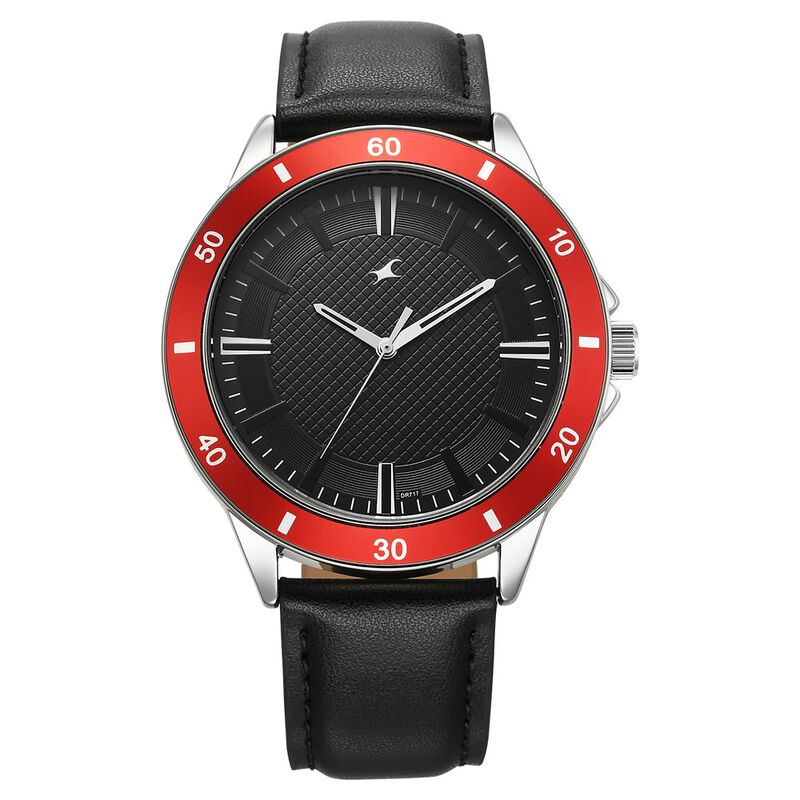 Fastrack Stunners X Quartz Analog Black Dial Leather Strap Watch For Guys