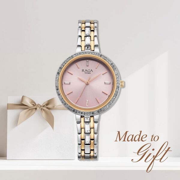Titan Raga Spotlight Quartz Analog Pink Dial Two Toned Metal Strap Watch For Women - image number 0