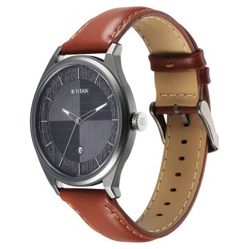 Titan Neo Economy Quartz Analog with Date Grey Dial Brown Leather Strap Watch For Men