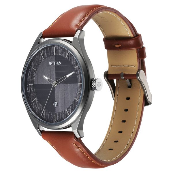 Titan Neo Economy Quartz Analog with Date Grey Dial Brown Leather Strap Watch For Men - image number 4