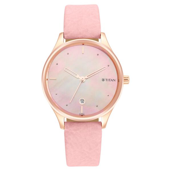 Titan Pastel Dreams Pink Mother of Pearl Dial Analog Leather Strap Watch for Women - image number 1