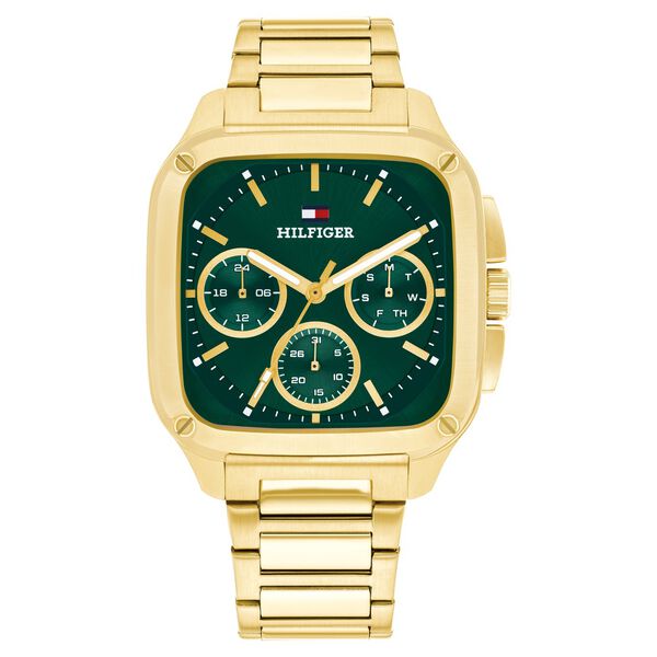 Tommy Hilfiger Quartz Multifunction Green Dial Golden Stainless Steel Strap Watch For Men - image number 0