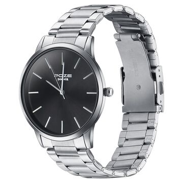 Sonata Poze Quartz Analog Black Dial Silver Color Stainless Steel Strap Watch For Men