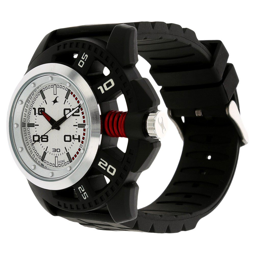 Buy Online Fastrack Quartz Analog Silver Dial Plastic Strap Watch for Guys nk38028pp01 Titan