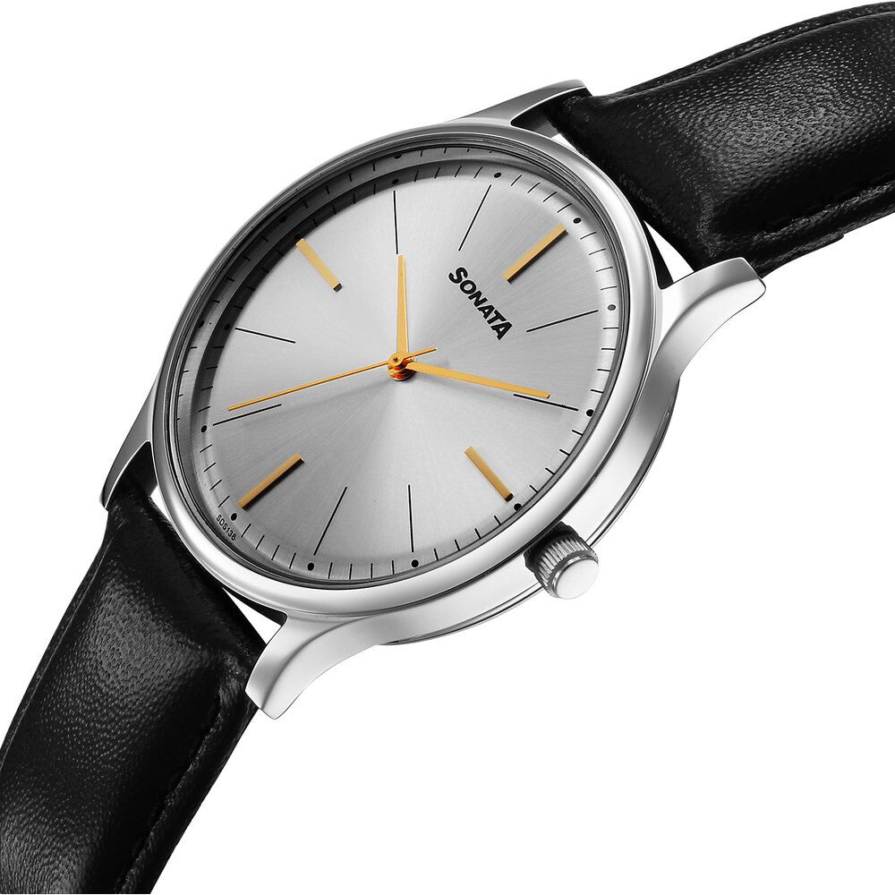Buy Online Sonata Aspire Quartz Analog Silver Dial Leather Strap