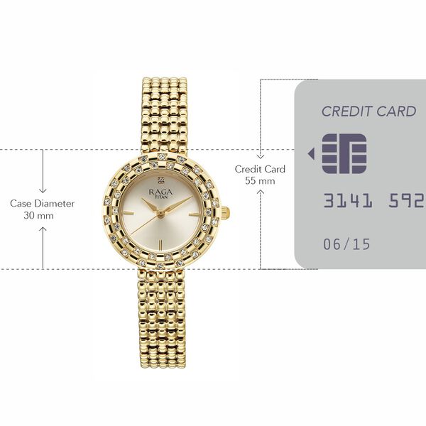 Titan Raga Showstopper Quartz Analog Champagne Dial Metal Strap Watch For Women - image number 5