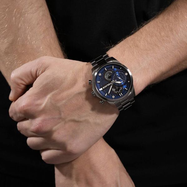 Police Quartz Multifunction Blue Dial Grey Stainless Steel Strap Watch for Men - image number 4
