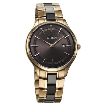 Titan Slim Ceramic Fusion Quartz Analog with Date Grey Dial Stainless Steel Strap Watch For Men