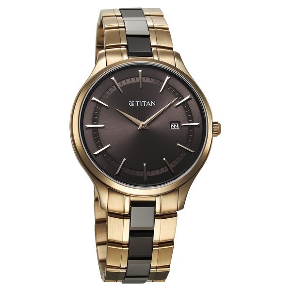 Titan Slim Ceramic Fusion Quartz Analog with Date Grey Dial Stainless Steel Strap Watch For Men - image number 1