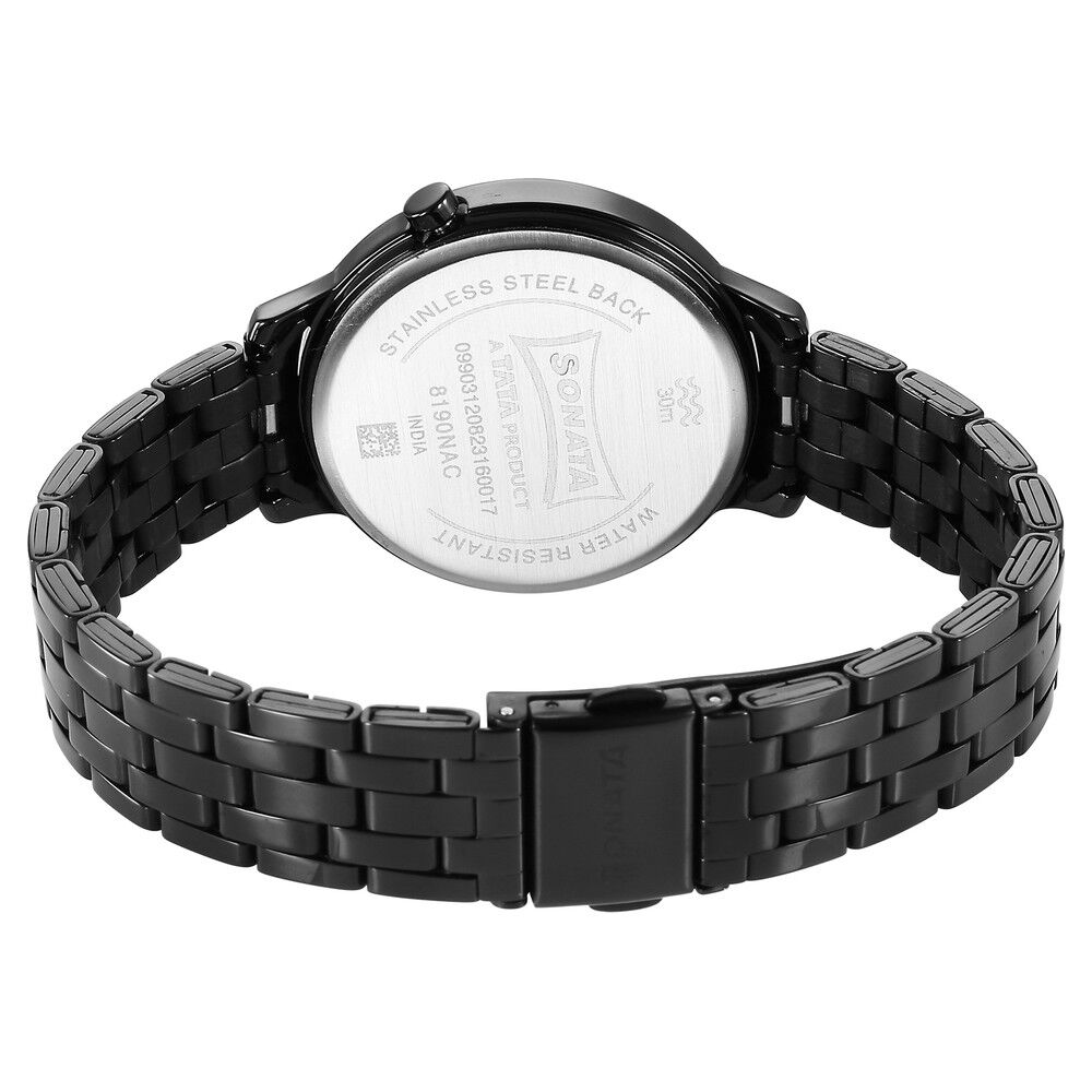 Buy Online Sonata Unveil Quartz Analog Black Dial Metal Strap