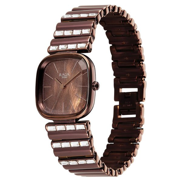 Titan Raga Glimmers Quartz Analog Brown Mother Of Pearl Dial Brown Metal Strap Watch For Women - image number 2