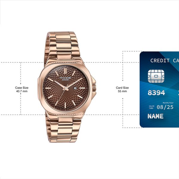 Sonata Poze Quartz Analog Brown Dial Rose Gold Colour Stainless Steel Strap Watch For Men - image number 3