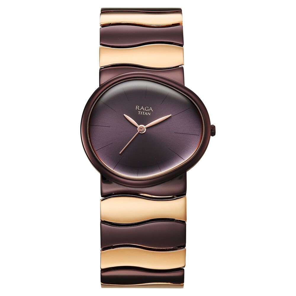 Titan Raga Sierra Quartz Analog Prune - Purple Dial Two Toned Metal Strap Watch For Women-image-17
