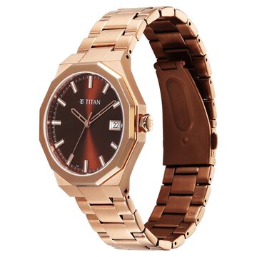 Titan Regalia Dodecagon Quartz Analog with Date Brown Dial Rose Gold Stainless Steel Strap Watch For Men