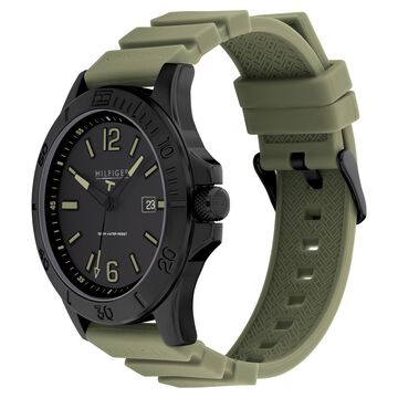 Tommy Hilfiger Quartz Analog Black Dial Green Silicone Strap Watch For Men