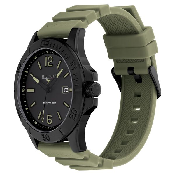 Tommy Hilfiger Quartz Analog Black Dial Green Silicone Strap Watch For Men - image number 1