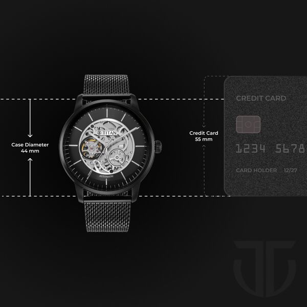 Titan Skeletal Automatic Black Dial Black Stainless Steel Strap Watch for Men - image number 7